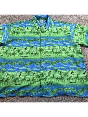 Rima Mens Shirt Button Up 2XL Short Sleeve Hawaiian Caribbean Beach Floral